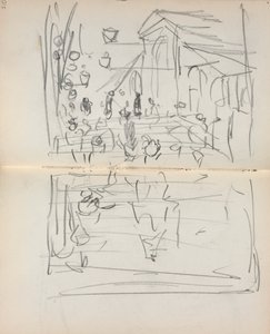 Carnet de croquis italien : Pont avec figures (page 209  210) - Maurice Prendergast