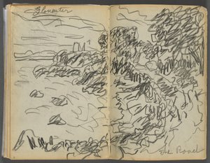 Sketchbook- The Granite Shore Hotel, Rockport, page 008  9 : "Gloucester- The Road" (Gloucester - La route)