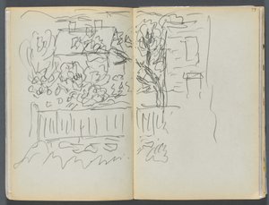 Sketchbook- The Granite Shore Hotel, Rockport, page 058  59 : Maison et jardin clôturé - Maurice Prendergast