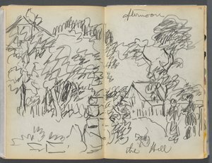 Sketchbook- The Granite Shore Hotel, Rockport, page 104- 105 : "Afternoon , the hill" (Après-midi sur la colline)