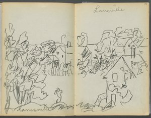 Sketchbook- The Granite Shore Hotel, Rockport, page 144  145 : "Lanesville". - Maurice Prendergast