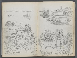 Sketchbook, The Dells, N° 127, page 042  43 : Baie avec bateaux et personnages - Maurice Prendergast