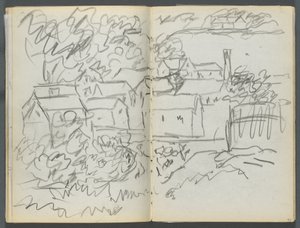 Sketchbook, The Dells, N° 127, page 096  97 : Paysage avec maisons - Maurice Prendergast