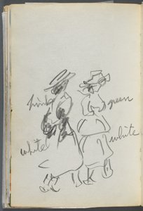 Sketchbook, The Dells, N° 127, page 144 : Deux personnages marchant avec des notations en couleur - Maurice Prendergast