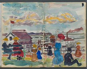 Carnet de croquis, The Dells, n° 127, pages 152 et 153 : Personnages sur le littoral