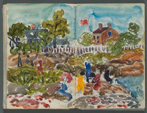 Skizzenbuch, The Dells, Nr. 127, Seite 156 & 157: Küstenlandschaft mit Figuren - Maurice Prendergast