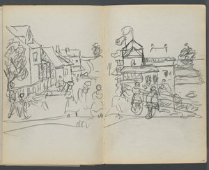 Sketchbook, The Dells, N° 127, page 174  175 : Village avec maisons et route - Maurice Prendergast