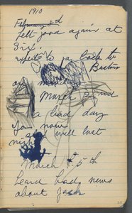 Carnet de croquis, page 025 : Notes avec voiliers et figures