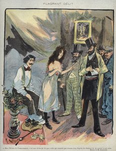 Illustration de Maurice Radiguet (1866-1941) pour le magazine français « Le Rire » numéro 46 de 1895 - « Flagrant Délit » - Ben monsieur commissaire, c