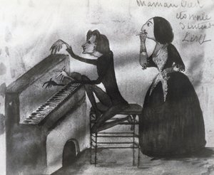 Caricature de Franz Liszt et George Sand à Nohant en 1832