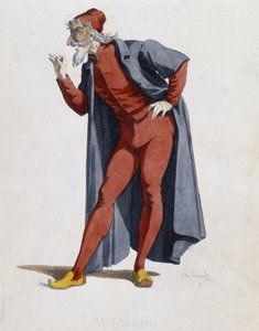 Costume et personnage de théâtre: Pantalone (Pantalon, docteur) Tiré de «Masques et bouffons» (comédie italienne), texte et dessins par Maurice Sand, gravures par A. Manceau, préface de Georges Sand, Paris, Michel Lévy Frères