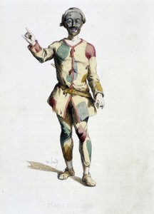 Arlequin (Arlecchino) de "Masques et bouffons" (comédie italienne), texte et dessins de Maurice Sand, gravures par A. Manceau, préface de Georges Sand