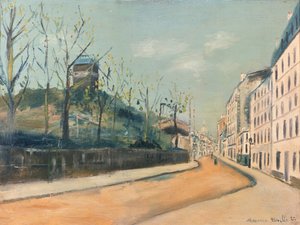 Rue Lepic, Montmartre, avec le Moulin de la Galette et le Sacré-Cœur - Maurice Utrillo
