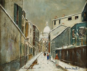 Rue St. Rustique sous la Neige, Montmartre, c. 1939 (oil on canvas) - Maurice Utrillo