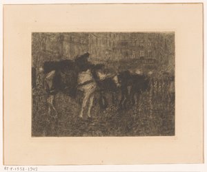 Chevaux de carrosse sur une place de ville au crépuscule - Maurits Niekerk