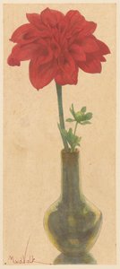 Petit vase en verre avec dahlia rouge