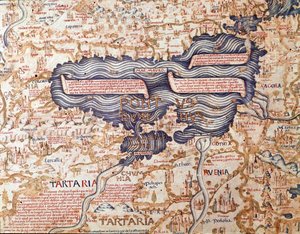 Vue de la mer Noire (détail) de la carte du monde (mappamundi) du frère Maurus (Mauro) camaldule 1459 Biblioteca Marciana, Venise - Mauro Fra