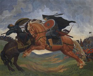 Combat singulier de Peresvet et Temir-murza sur le champ de Kulikovo en 1380 - Mavriki Petrovich Jacobi