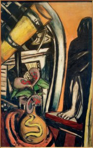 Atelier (nuit). Nature morte avec télescope et figure voilée - Max Beckmann