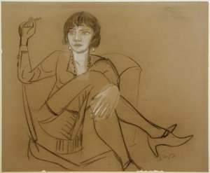 Quappi, fumant dans un fauteuil club - Max Beckmann
