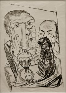 Autoportrait avec chat et lampe - Max Beckmann