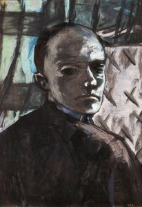 Autoportrait avec rideau vert - Max Beckmann