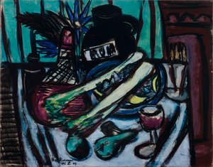 Nature morte avec bouteille de Chianti et céleri