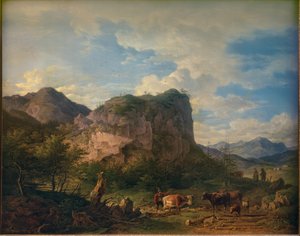 Vaches devant une falaise à Oberaudorf - Max Joseph Wagenbauer