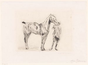 Homme avec cheval de selle - Max Liebermann (signed by artist)
