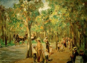 Allée dans le Tiergarten avec promeneurs et calèche