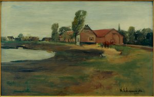 Rue du village à Militsch (Paysage avec étang) - Max Liebermann