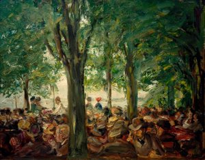Restaurant de jardin sur la Havel sous les arbres (Schildhorn)