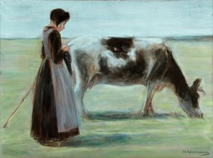 Fille avec vache