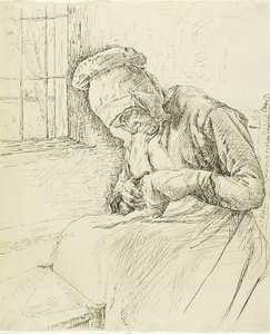Vieille femme raccommodant à la fenêtre - Max Liebermann