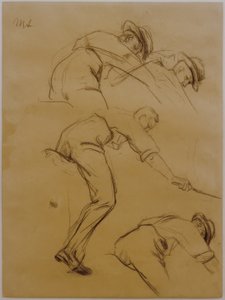 Joueurs de polo, trois cavaliers vers la droite - Étude - Max Liebermann