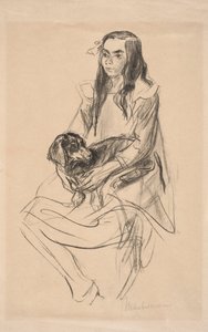 Jeune fille assise avec un teckel - Max Liebermann