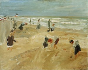 Enfants jouant sur la plage de Noordwijk (Scène de plage à No - Max Liebermann