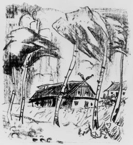 Ferme derrière des bouleaux - Max Pechstein