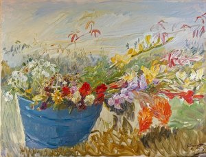 Nature morte de fleurs en plein air