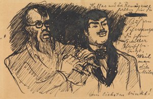 Drei Lenbach-Karikaturen: a) Brustbild; b) Ganzfigur; c) zusammen mit Stuck - Max Slevogt