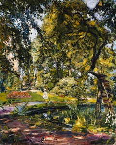 Jardin à Godrammstein avec un arbre tordu et un étang, 1910