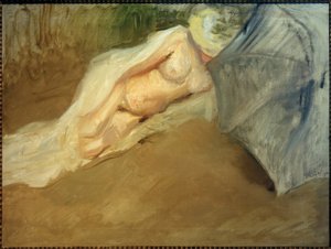Nu couché avec parasol
