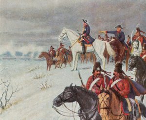 Frédéric le Grand sur la colline de Borner lors de la bataille de Leuthen, 5 décembre 1757 (lithographie couleur rehaussée)