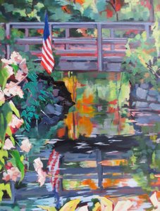 Reflets sur le pont du drapeau américain - Maxine Shore