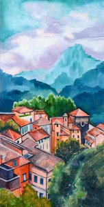 Une ville colorée à flanc de colline