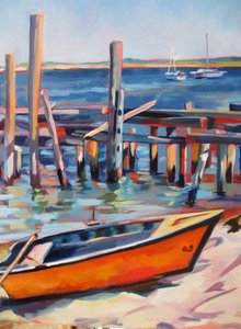 Le bateau orange à quai