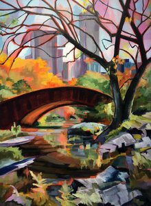 Le pont du parc en automne, aux couleurs chatoyantes