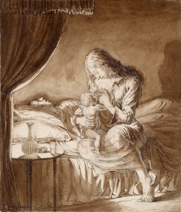 Scène nocturne - Femme nourrissant son enfant, vers 1900 - Maxwell Gordon Lightfoot