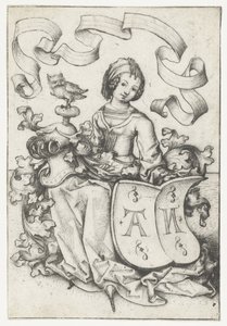 Dame avec hibou et blason avec les lettres AN - Meester van het Amsterdamse Kabinet