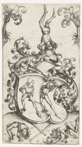Blason avec acrobates et escrimeurs - Meester van het Amsterdamse Kabinet